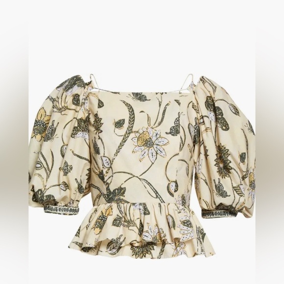 ULLA JOHNSON Carlotta Floral Cotton Peplum Top in Lemonbalm 🔥🔥✨✨✨ SZ 6 New - Picture 1 of 11